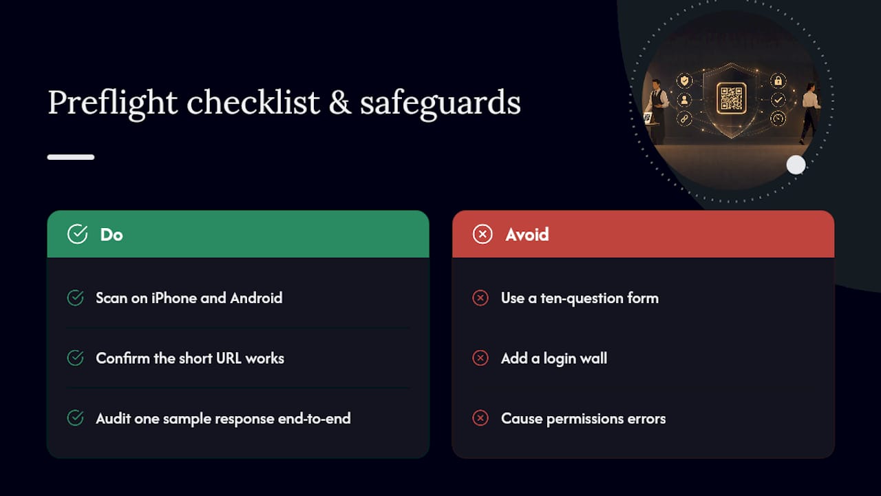 Three-step QR feedback preflight checklist