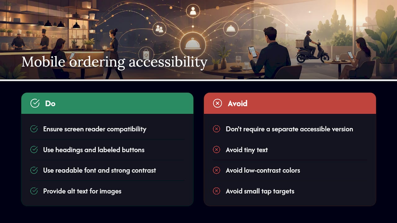 Accessibility features that matter for mobile ordering — overview diagram