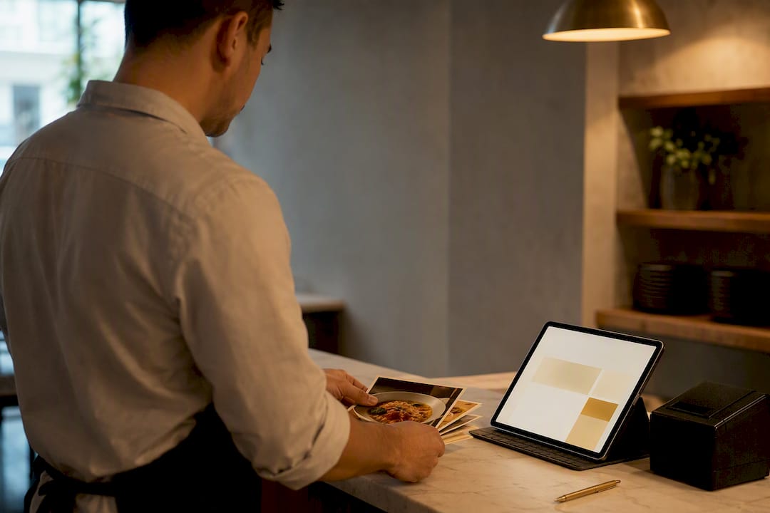 Operator preparing restaurant online ordering setup