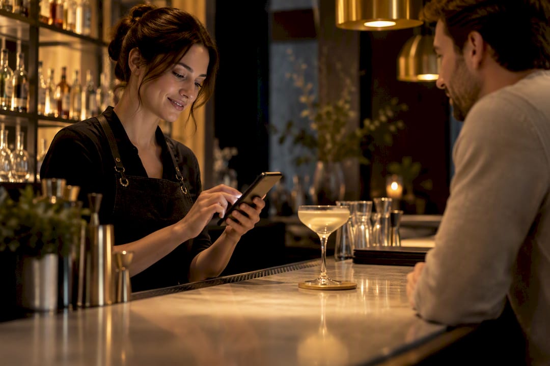 Bartender opening a mobile bar tab