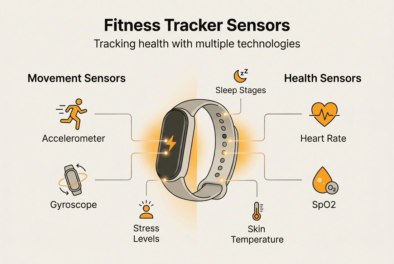 Infographic listing fitness tracker sensor types