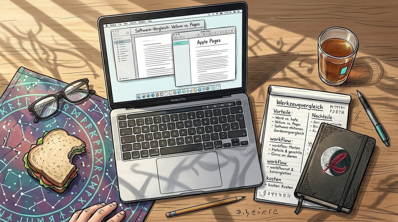 MacBook mit den Publishing-Programmen Vellum und Pages