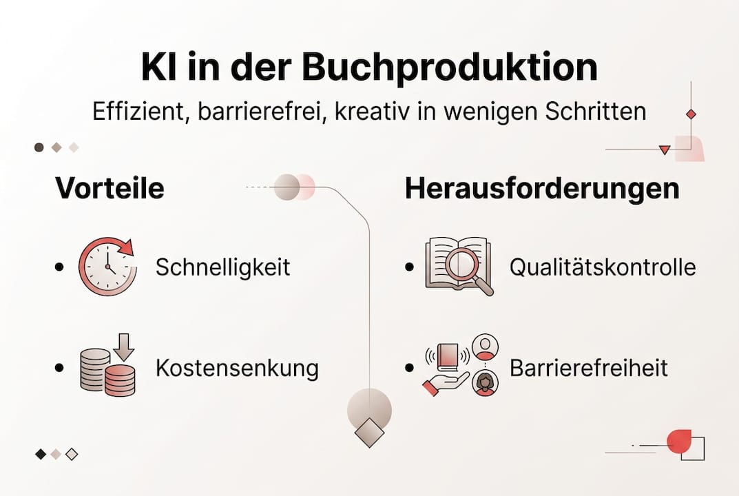 Infografik: Buchproduktion mit Künstlicher Intelligenz – Chancen und Herausforderungen