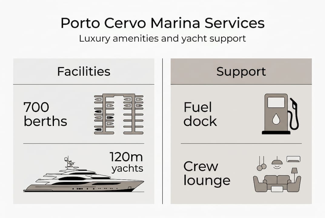 Infographic comparing Porto Cervo marina services