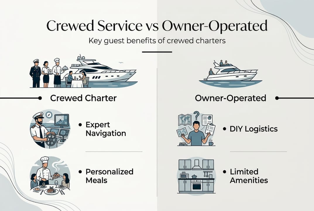 Infographic comparing crewed and owner charters