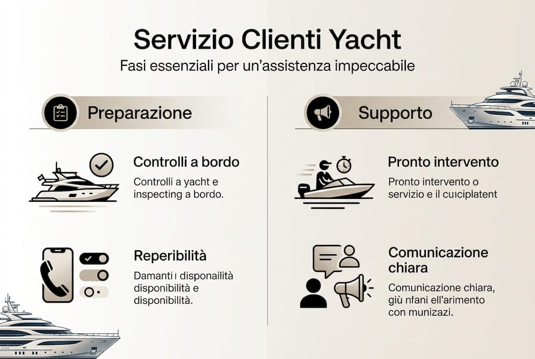 Grafica informativa sulle principali tappe del servizio clienti per yacht