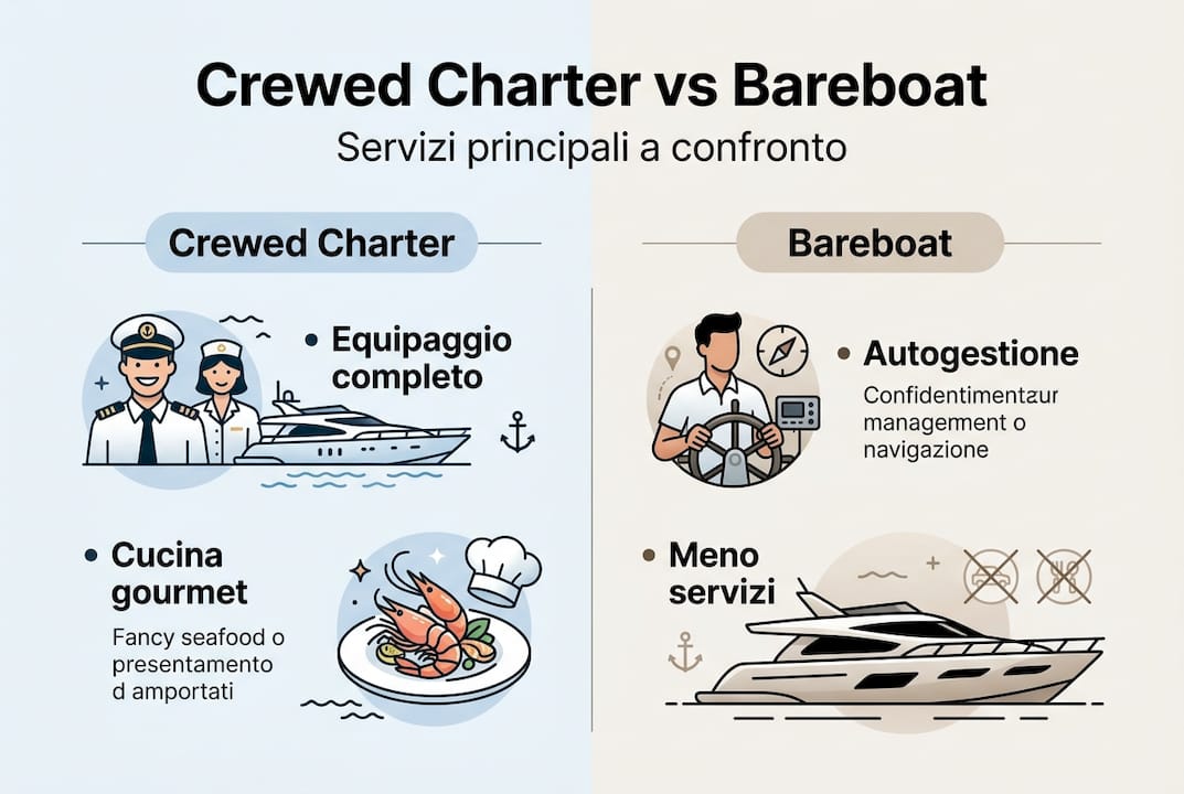Infografica: differenze tra noleggio con equipaggio e noleggio senza equipaggio