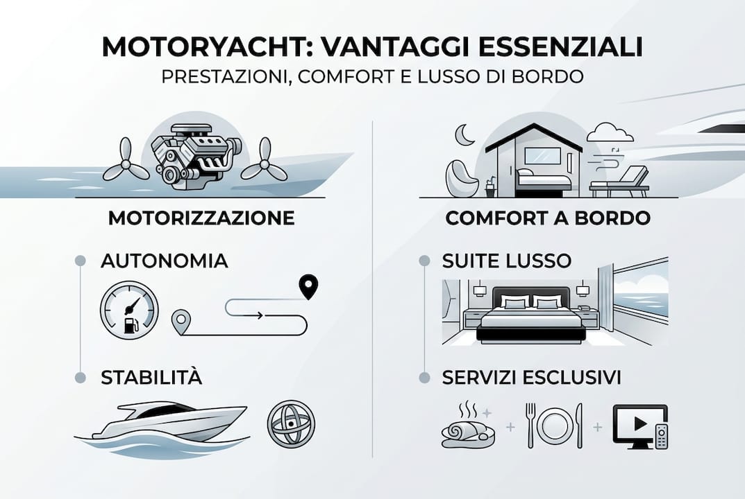 Infografica: tutti i plus e il comfort esclusivo dei motoryacht