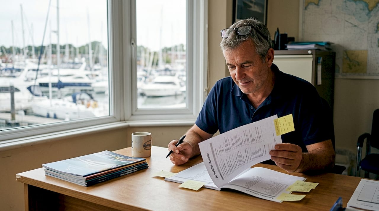 Charter specialist reviewing yacht amenities list