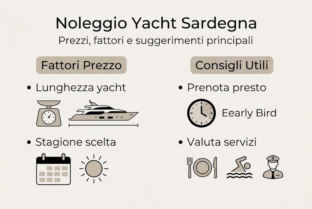 Guida visiva semplice e dettagliata su costi e suggerimenti per scegliere lo yacht giusto