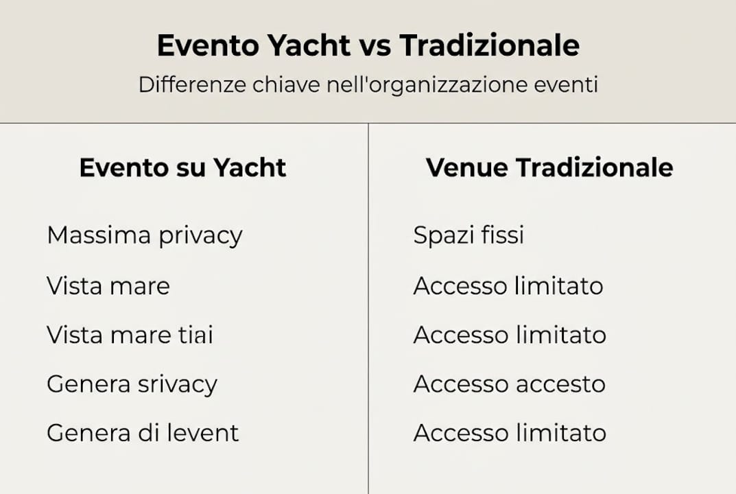 Infografica: confronto tra eventi in yacht e location tradizionali