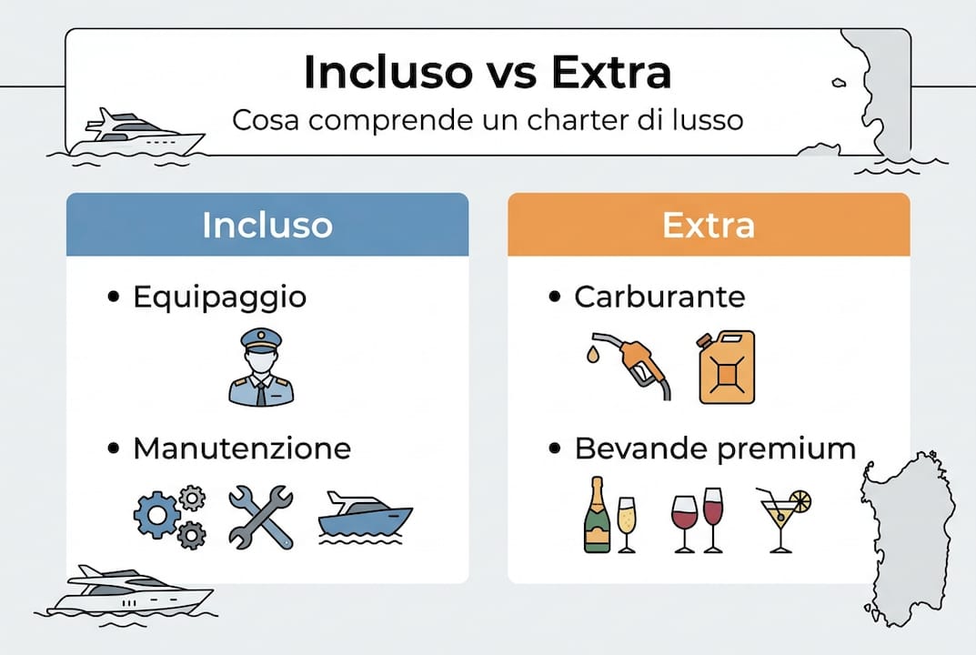 Infografica: tutto ciò che è incluso e i servizi extra a bordo di uno yacht di lusso