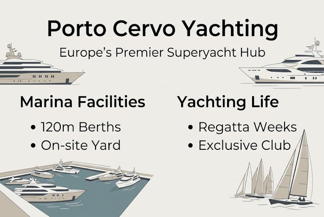 Infographic summarizing Porto Cervo luxury yachting