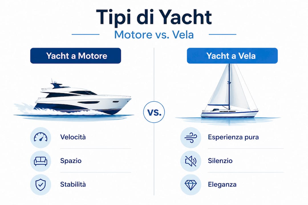 Infografica: confronto tra yacht a motore e yacht a vela