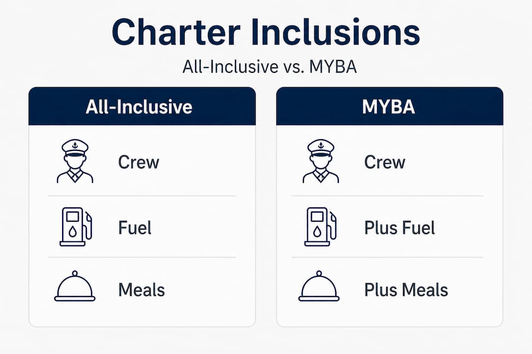 Infographic comparing yacht charter inclusions