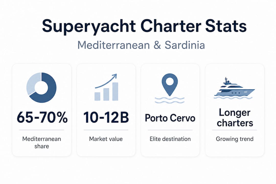 Superyacht charter stats for Mediterranean and Sardinia