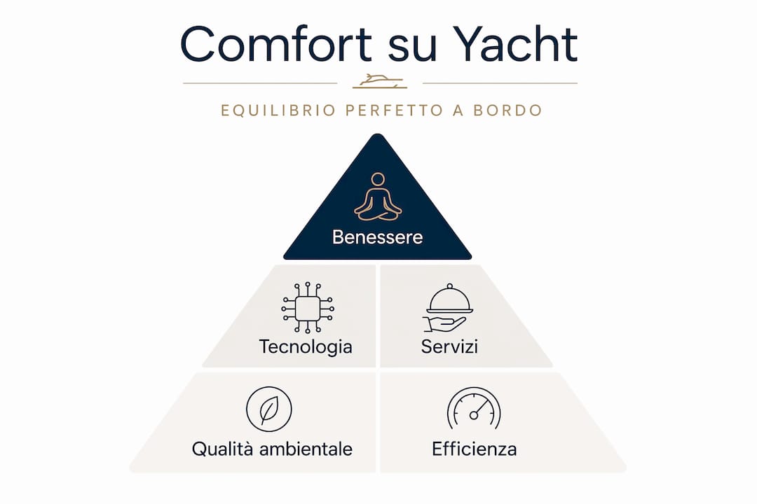 Piramide dei principali fattori di comfort a bordo di uno yacht