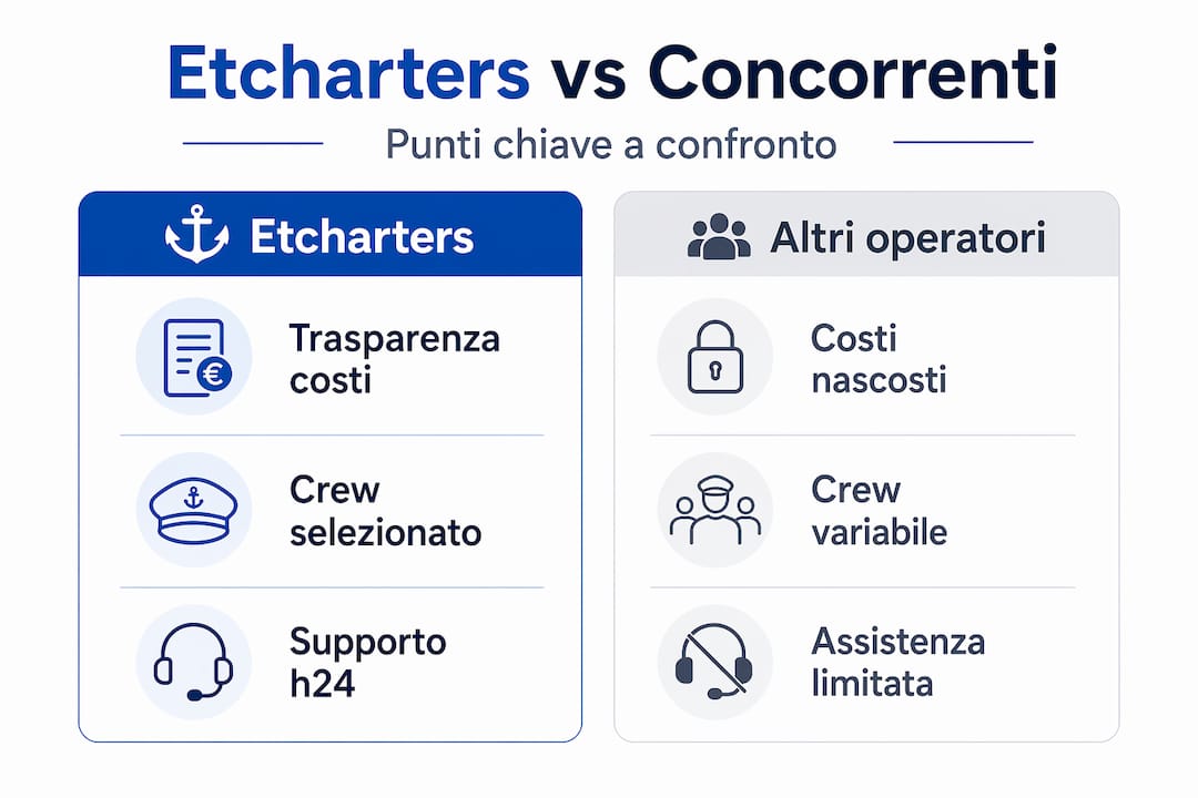 Infografica: confronto tra Etcharters e le principali società di noleggio yacht