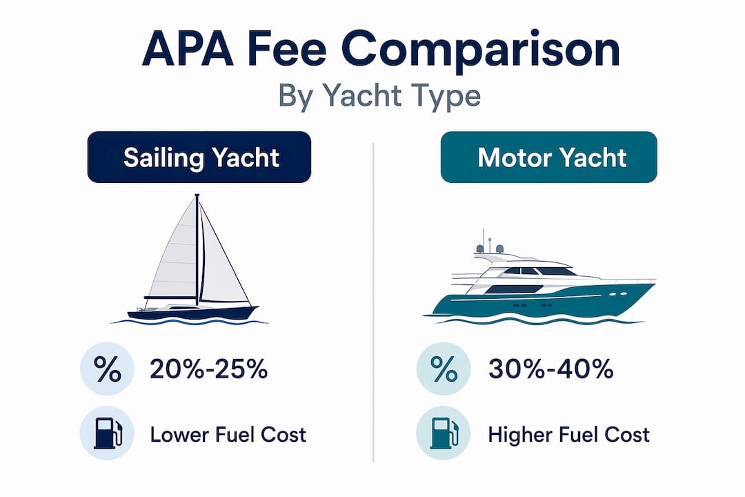 Infographic comparing APA fees by yacht type