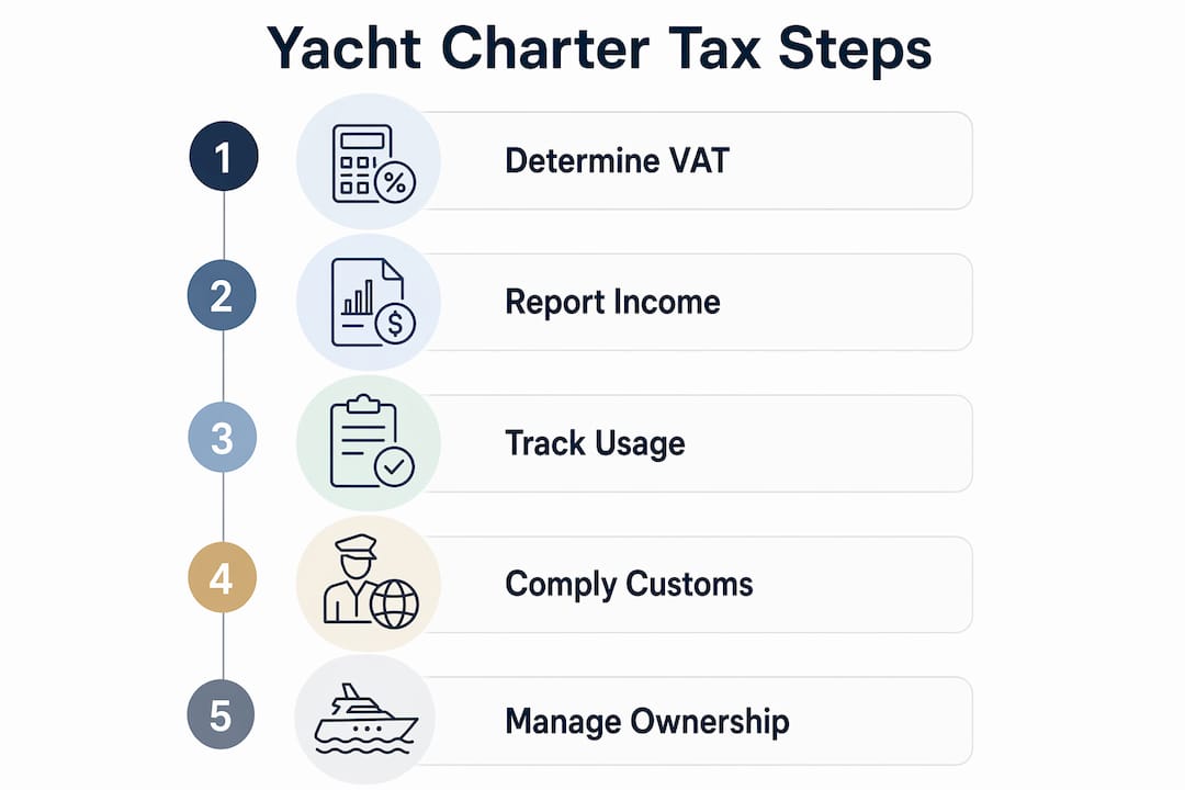 Infographic showing yacht charter tax process steps