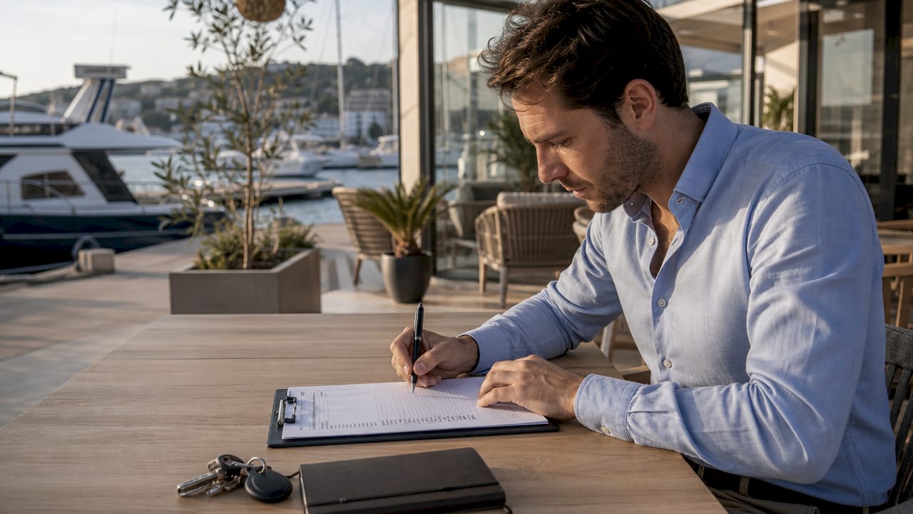 Mani che spuntano la lista dei servizi inclusi nel noleggio dello yacht