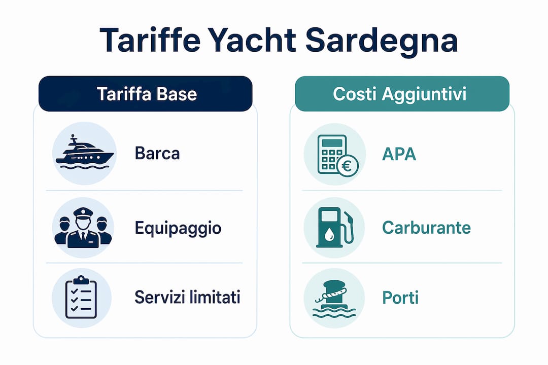 Infografica: confronto tra prezzi base e spese extra per il noleggio di yacht