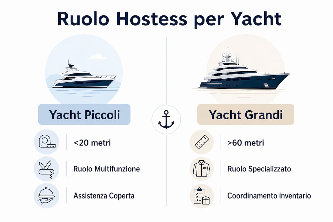 Infografica: come cambia il ruolo della hostess in base alla grandezza dello yacht
