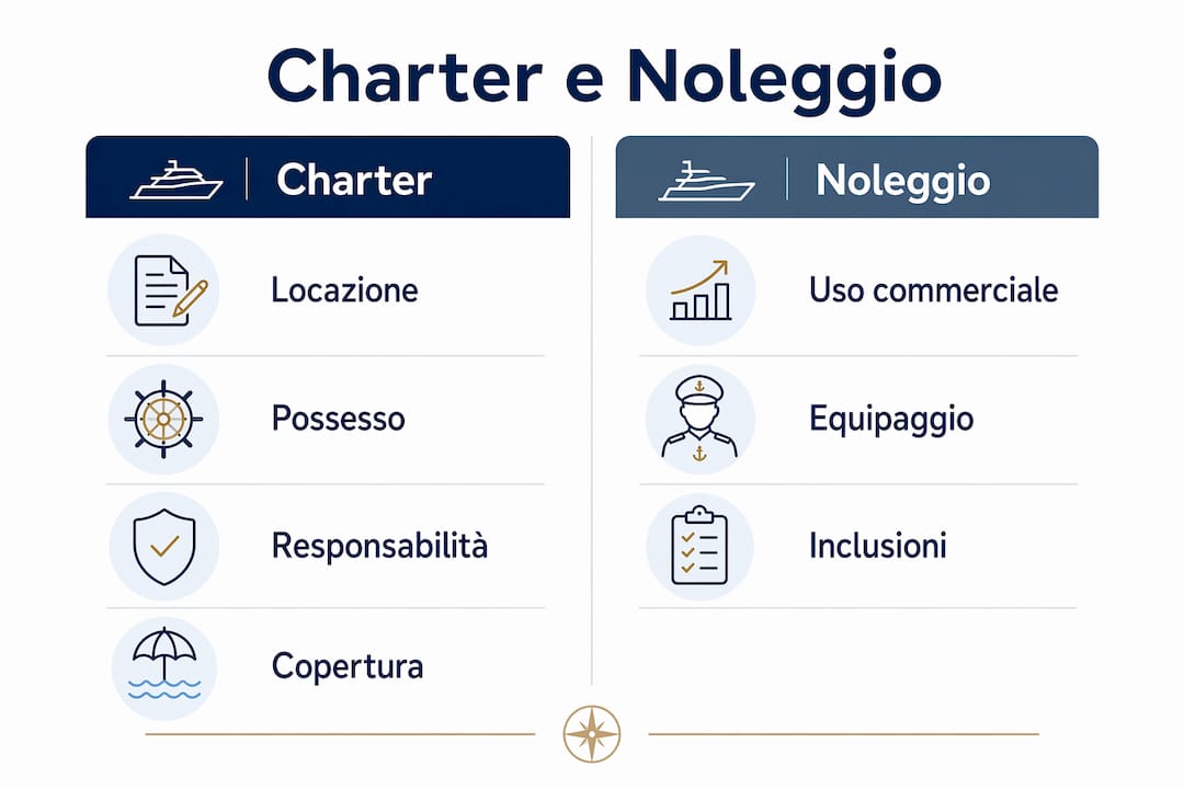 Guida visiva alle principali differenze tra charter e noleggio barche