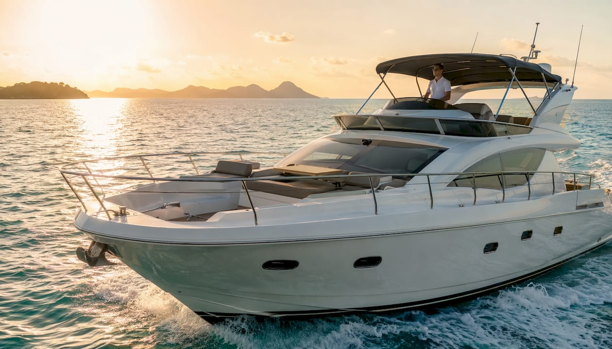 Motor yacht cruising on open water