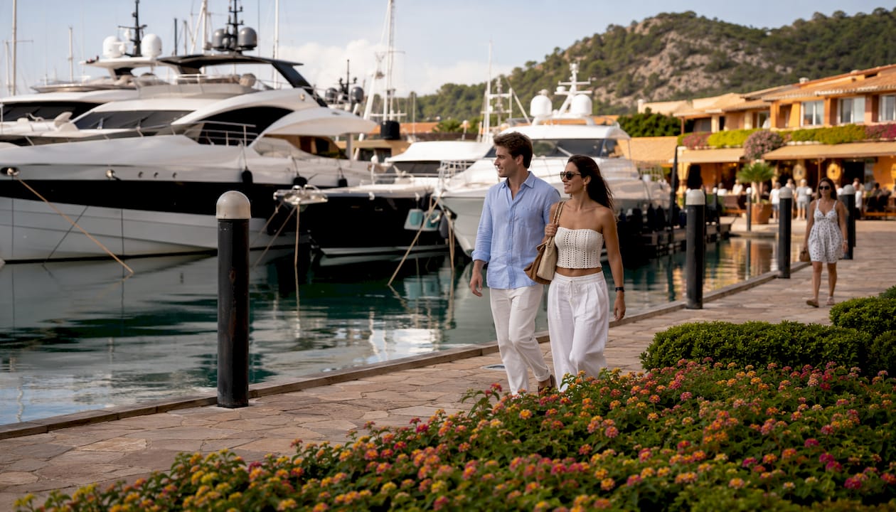 Costa Smeralda marina with superyachts and promenade
