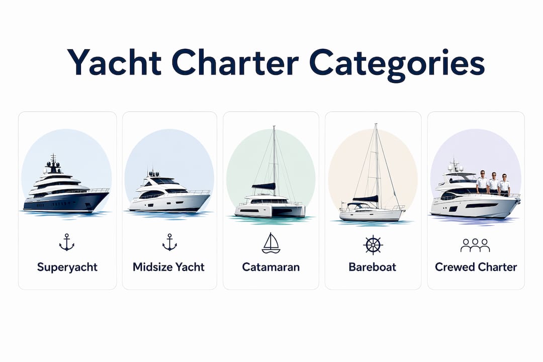 Infographic comparing luxury yacht charter categories