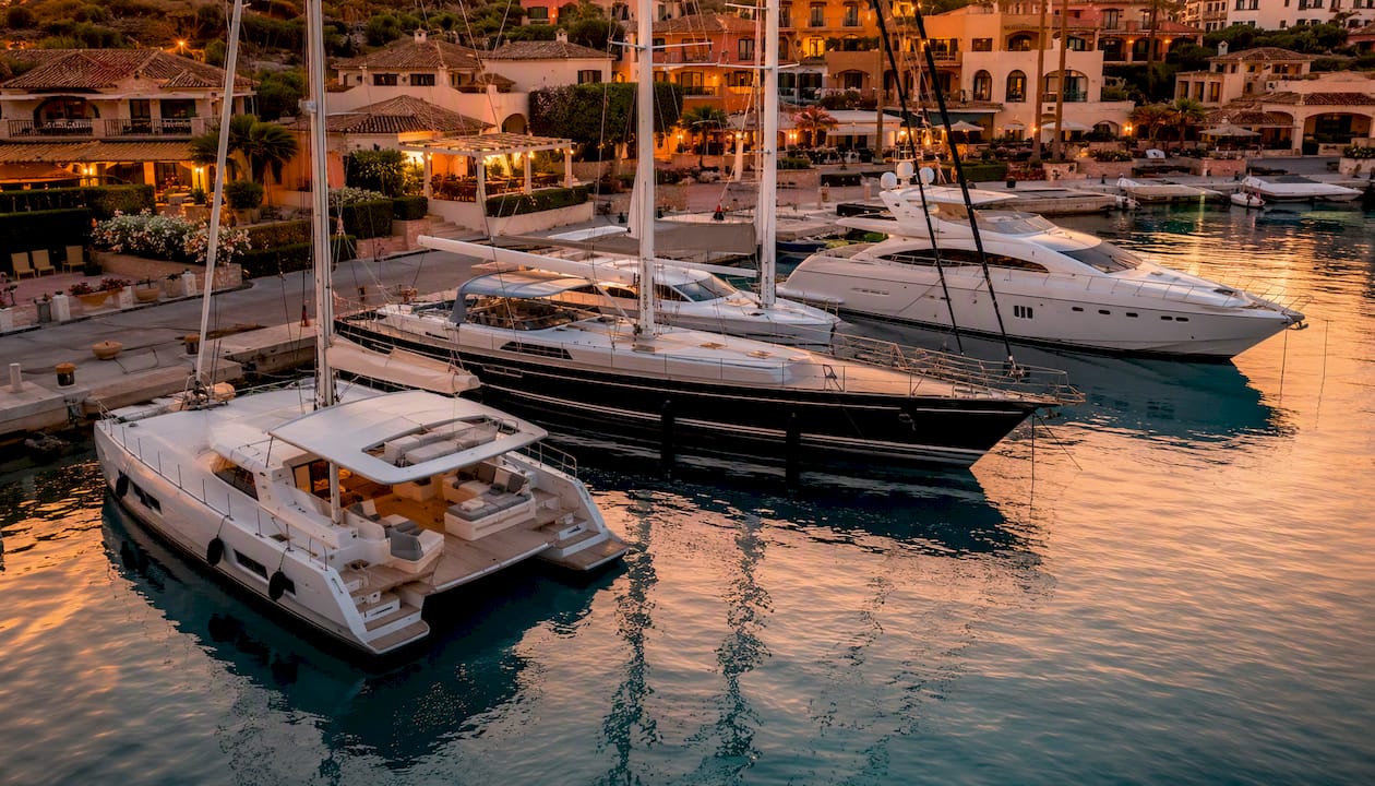 Colpo d’occhio sul porto di Porto Cervo, dove si possono ammirare ormeggiate imbarcazioni di ogni tipo e dimensione.