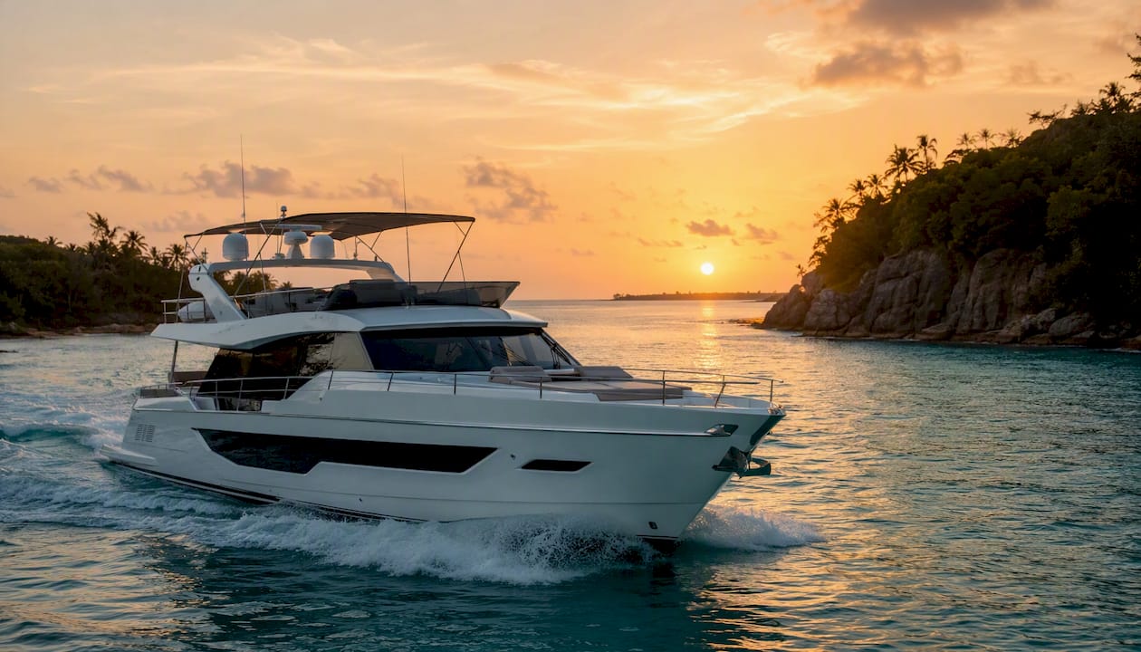 Motor yacht cruising on open sea