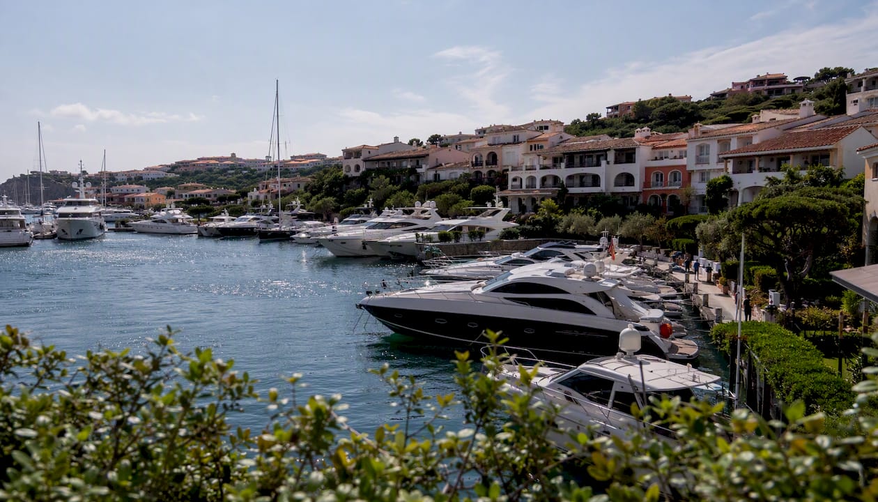 Luxury yachts moored at Porto Cervo marina