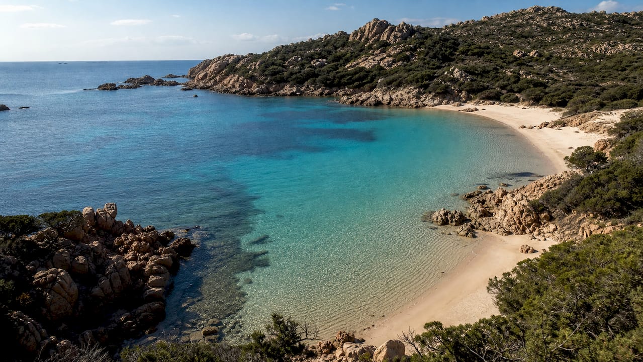 Le acque cristalline di Cala Corsara viste dall’alto