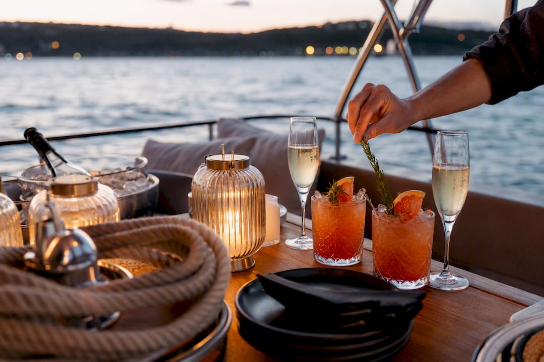 Yacht table with drinks ready for party