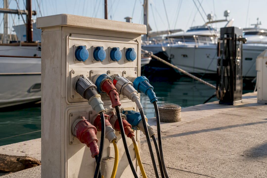 Marina dock electrical power outlets for yachts