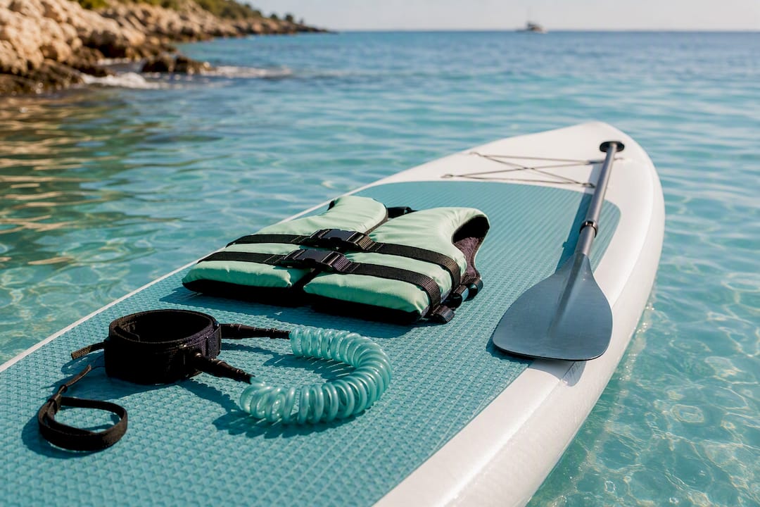 Paddleboard with SUP yoga safety gear
