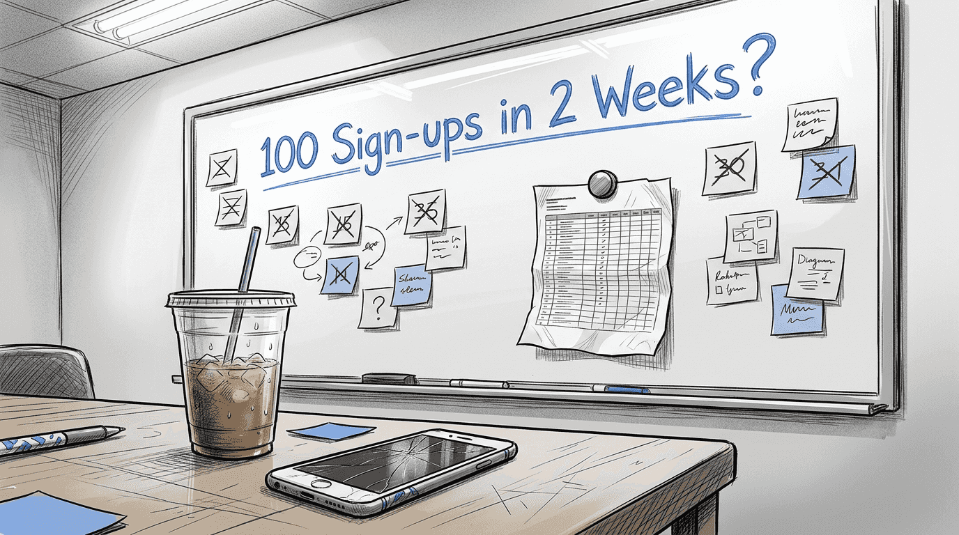 Founder writing MVP validation goals on whiteboard