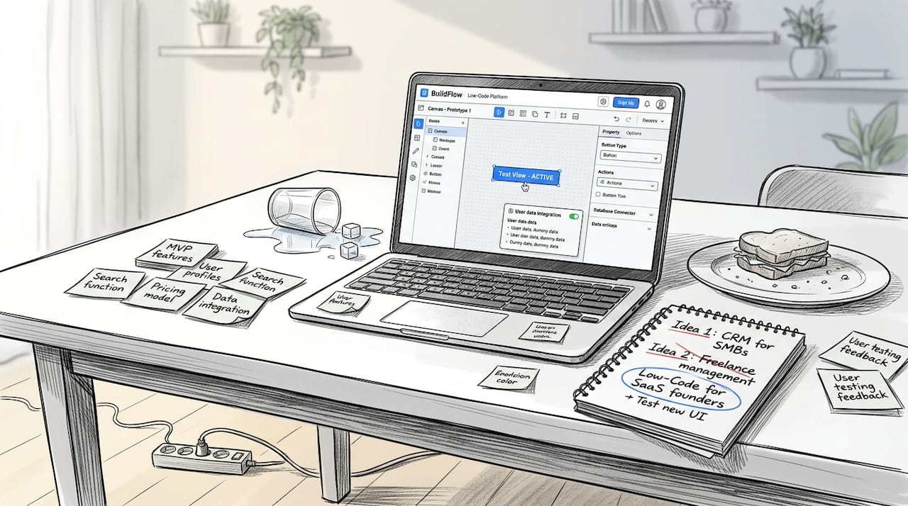 Founder using no-code platform for SaaS MVP