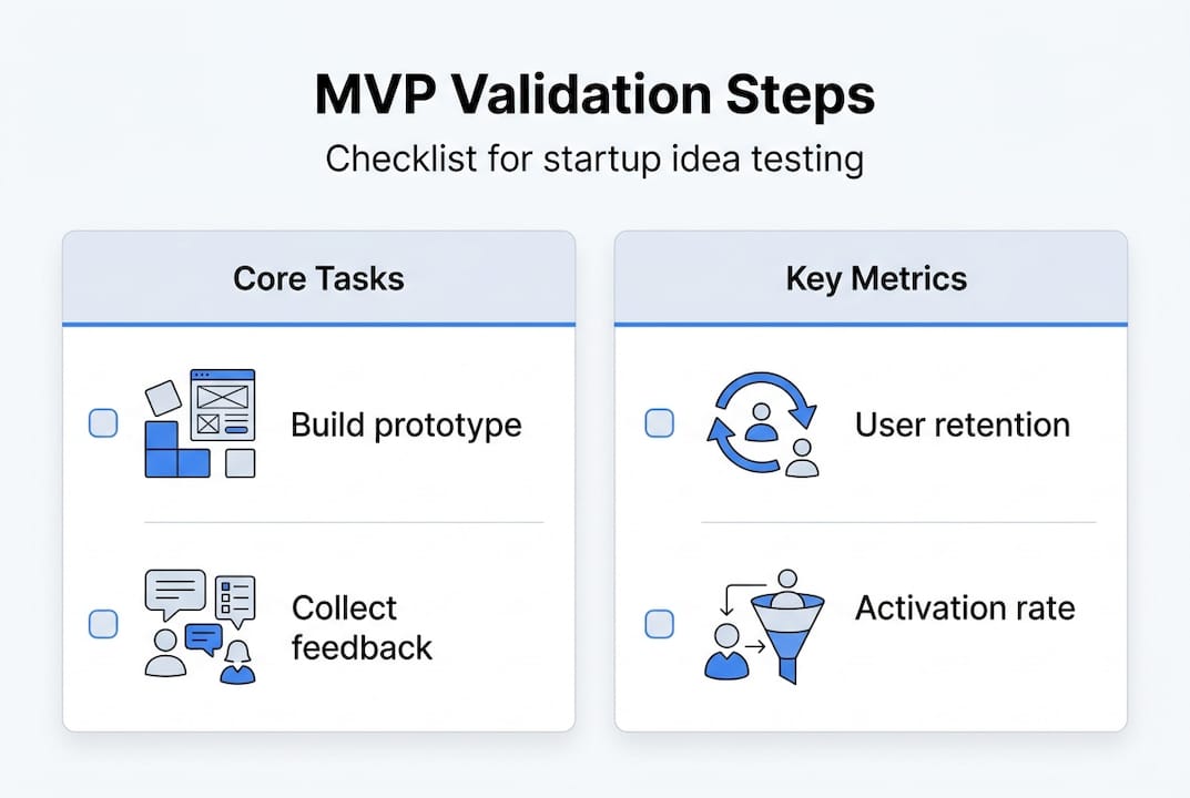 Infographic showing MVP validation steps checklist