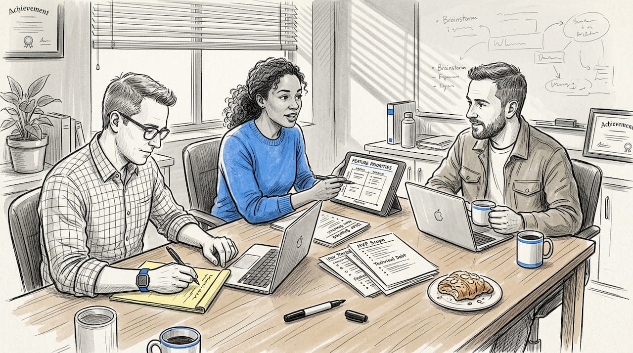 Team reviewing MVP feature priorities