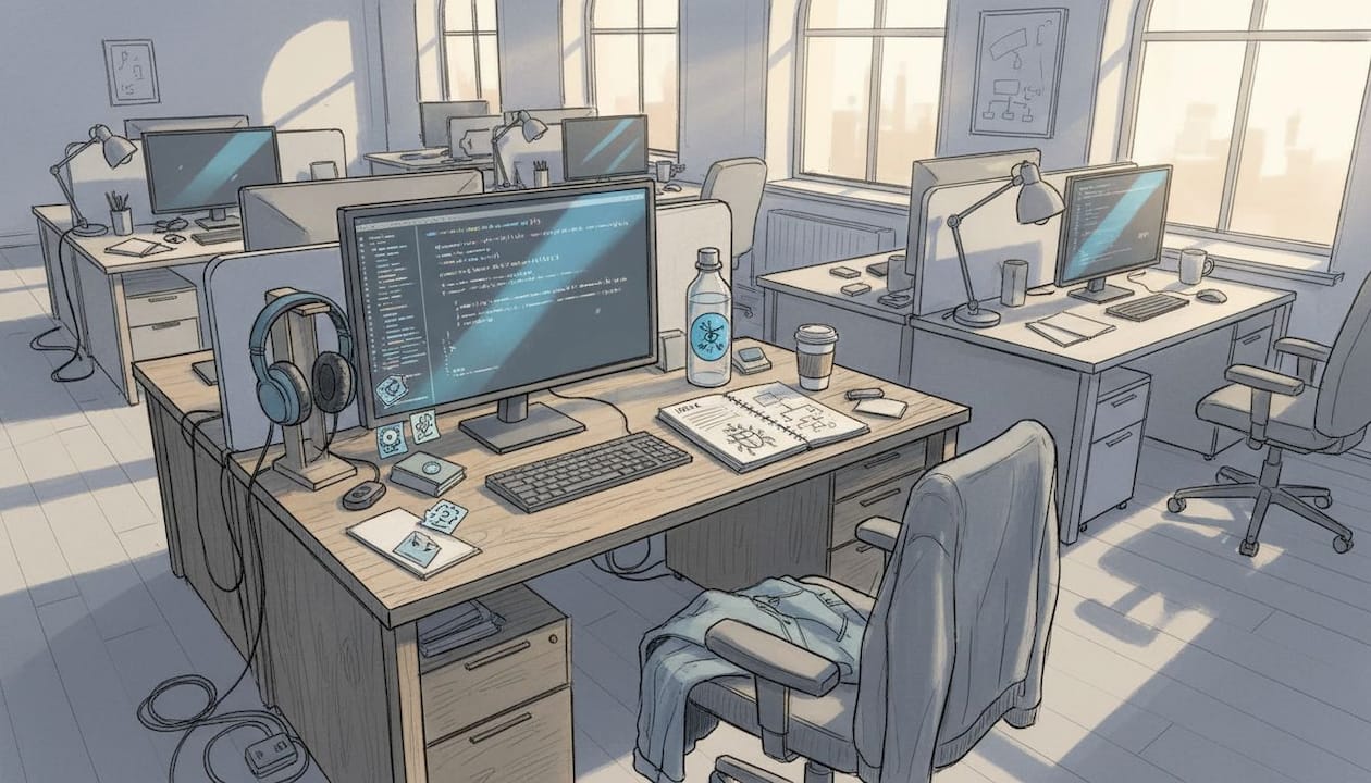 Developer building SaaS MVP in shared workspace