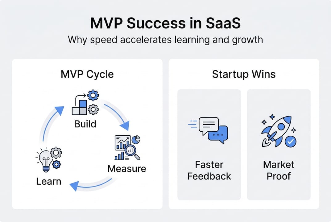 Infographic on MVP cycle and startup benefits