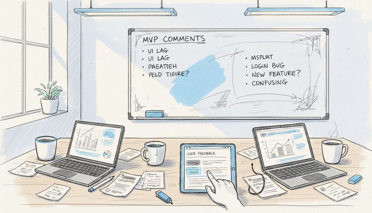 Startup team discussing early user feedback