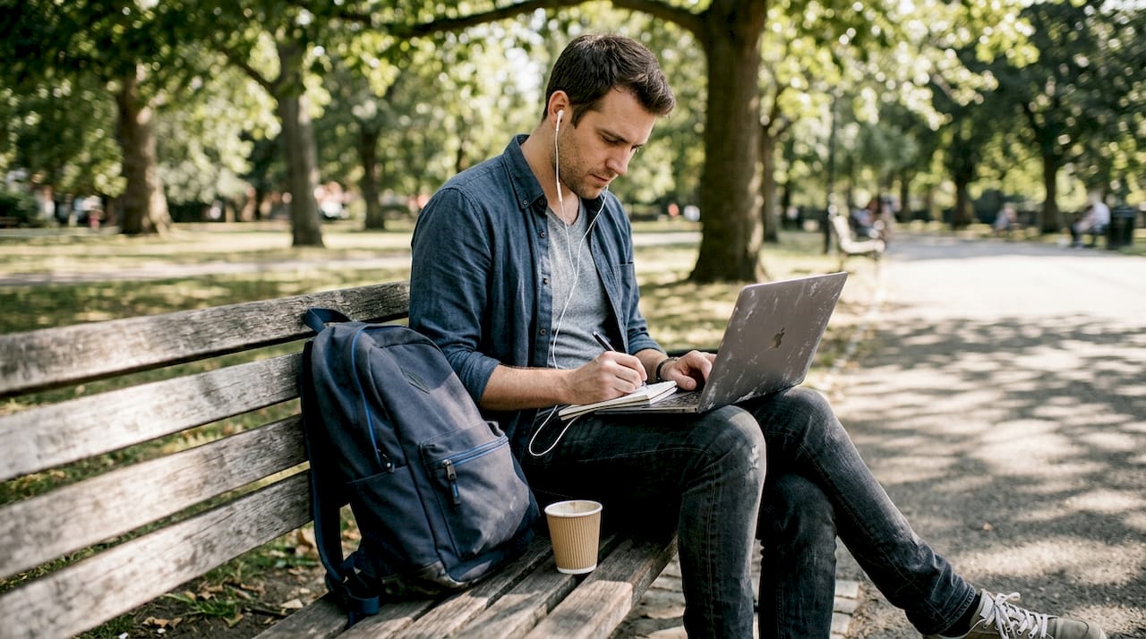 Founder doing MVP validation in park