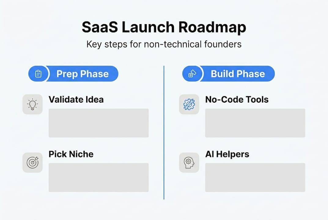 Infographic visualizing SaaS launch steps and phases