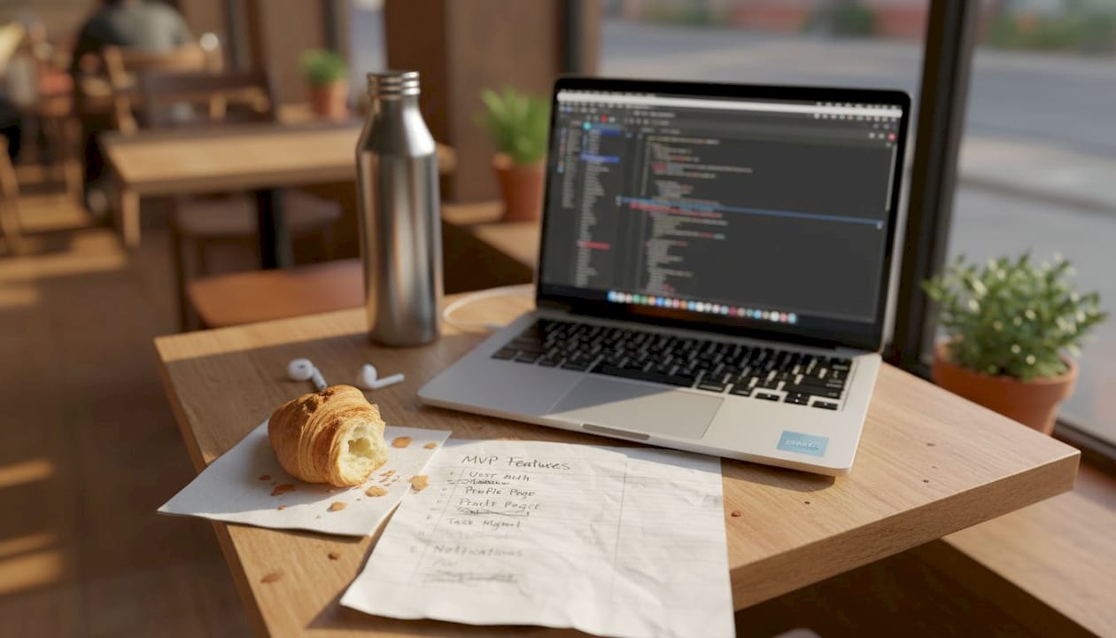 MVP feature list sketched on café table