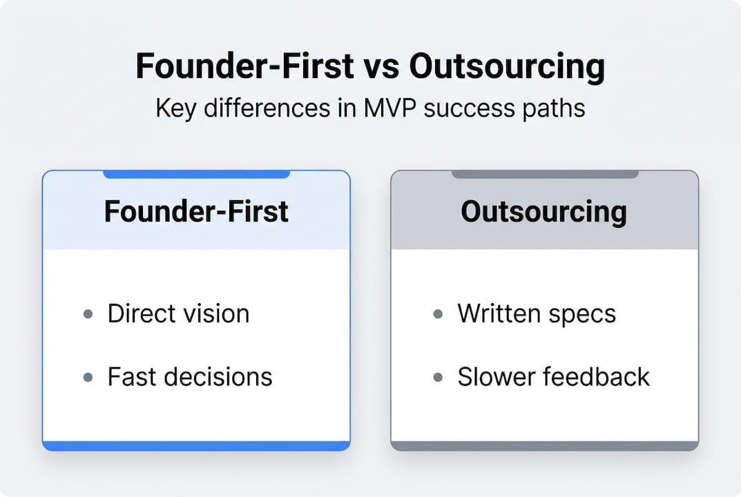 Infographic comparing founder-first and outsourcing models