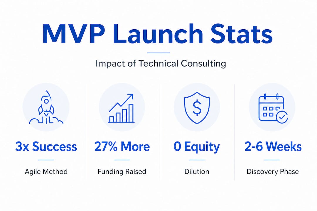 Infographic showing MVP launch statistics and consulting impact